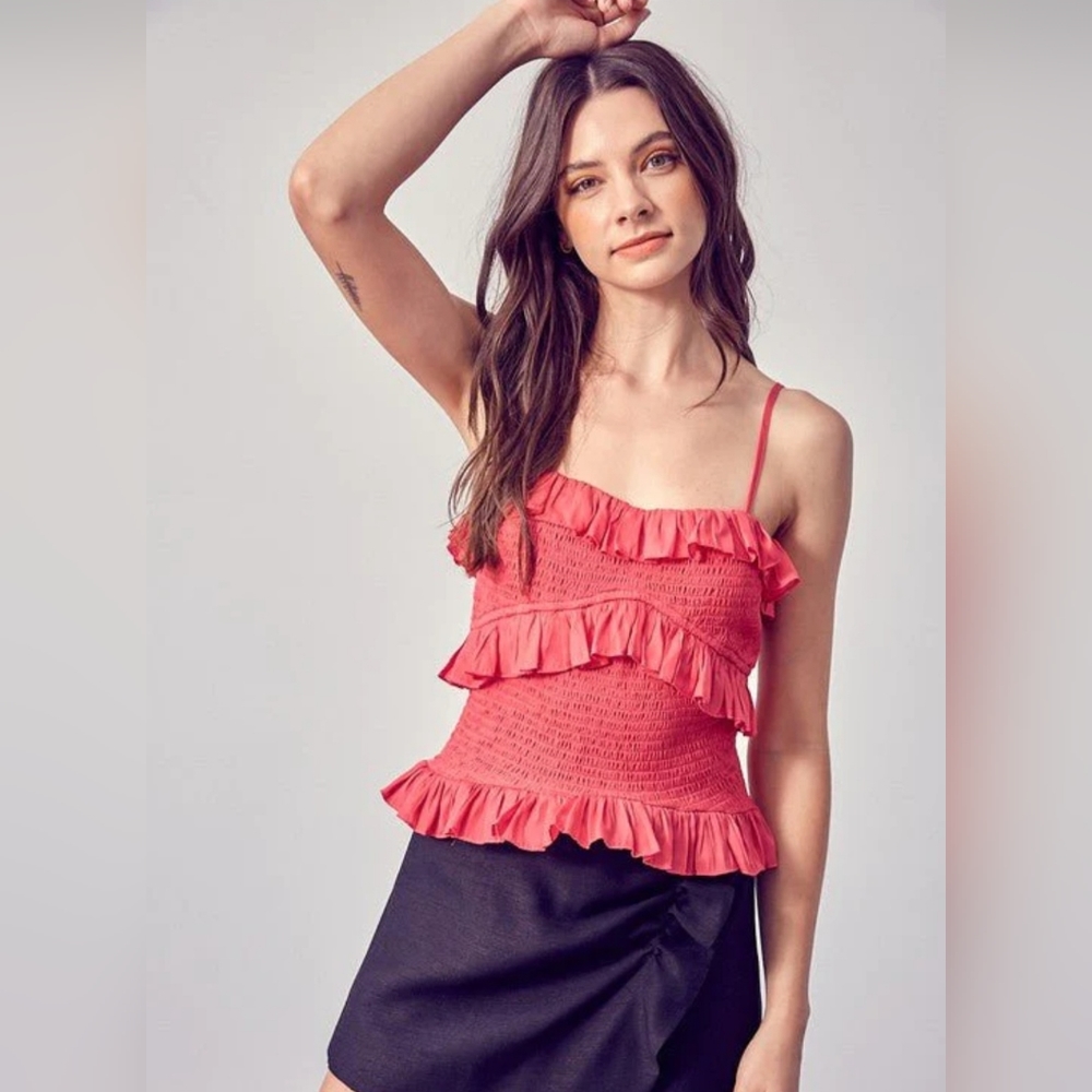 New Do+Be Hot Pink Smocked Ruffle Tank Top Small